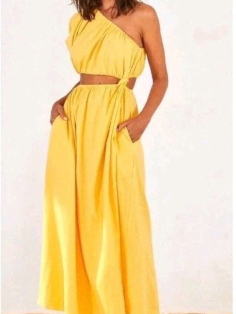 FARM Rio Sunny Yellow One-Shoulder Cutout Maxi Dress